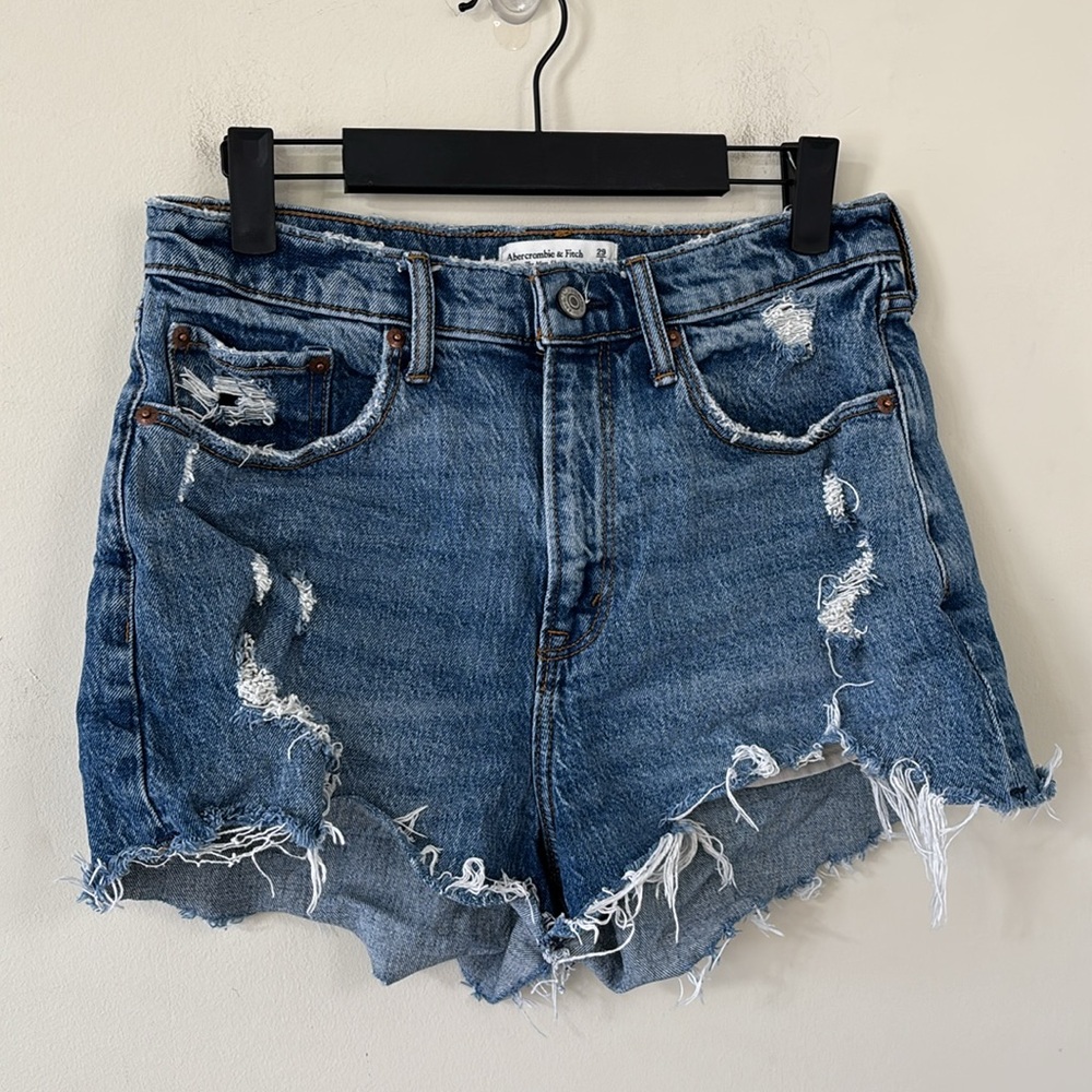Abercrombie & Fitch The Mom Short High Rise Curve Love Denim Jean Shorts Size 29 - Picture 2 of 7